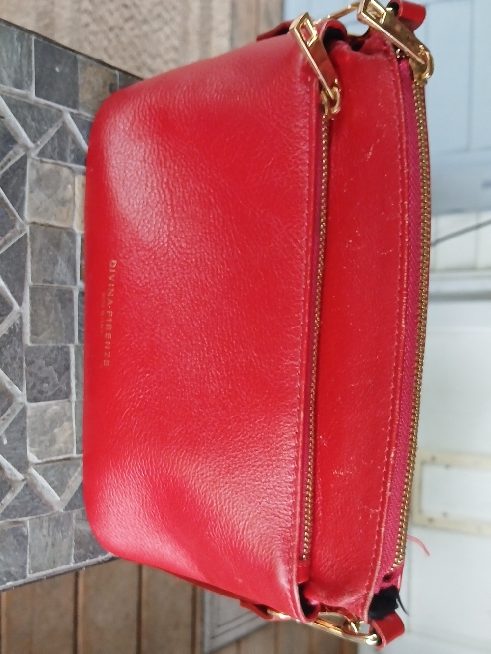 Divina Firenze Red Leather Crossbody Bag Made In Italy